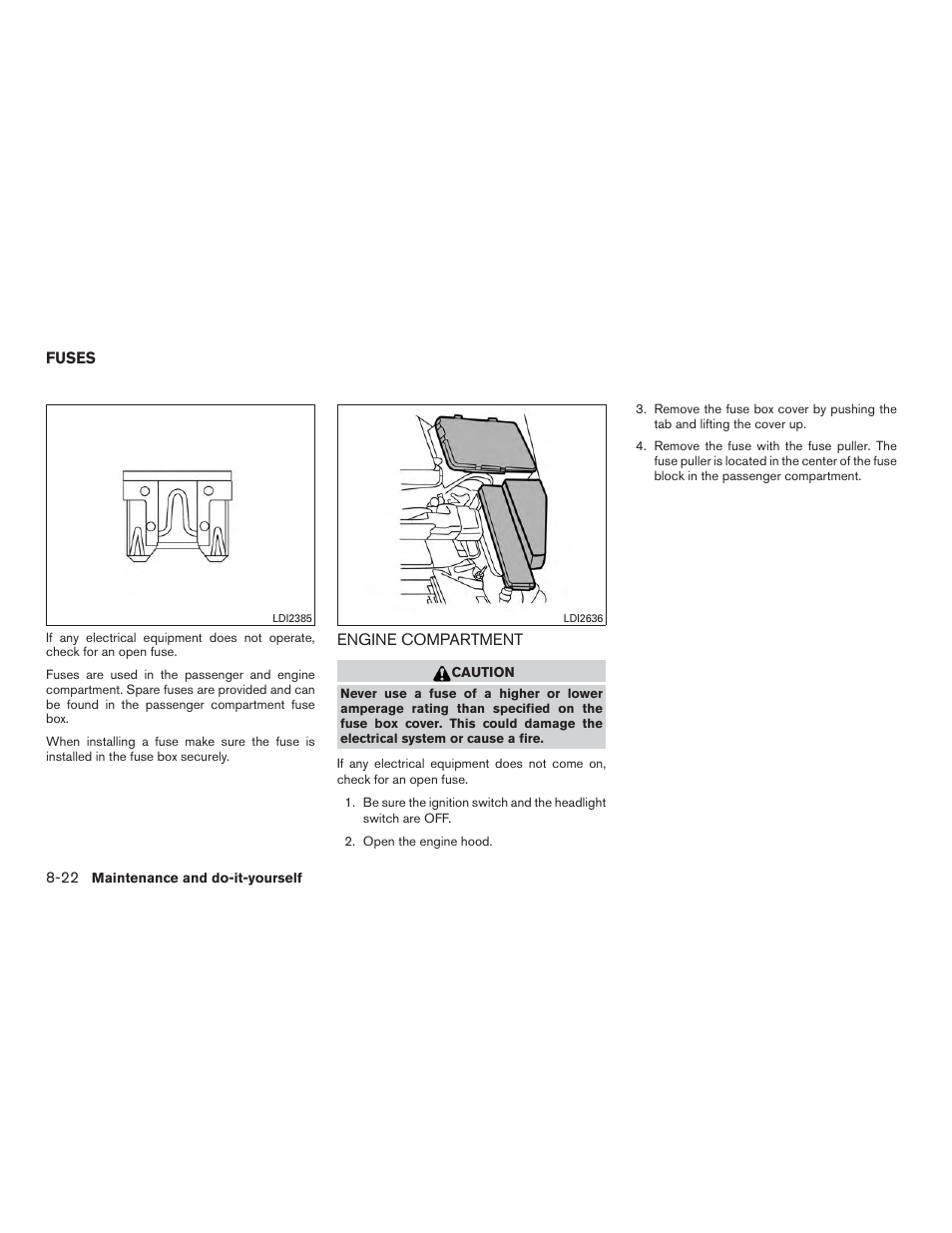 Fuses -22, Engine compartment -22 | NISSAN 2015 Murano - Owner's Manual User Manual | Page 361 / 418