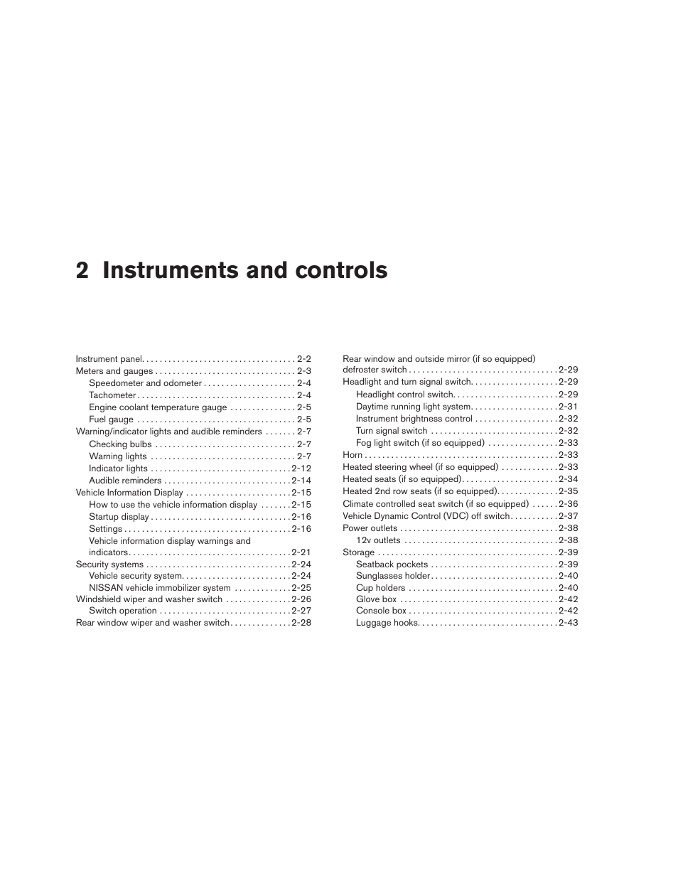 Instruments and controls, 2 instruments and controls | NISSAN 2015 Murano - Owner's Manual User Manual | Page 87 / 418