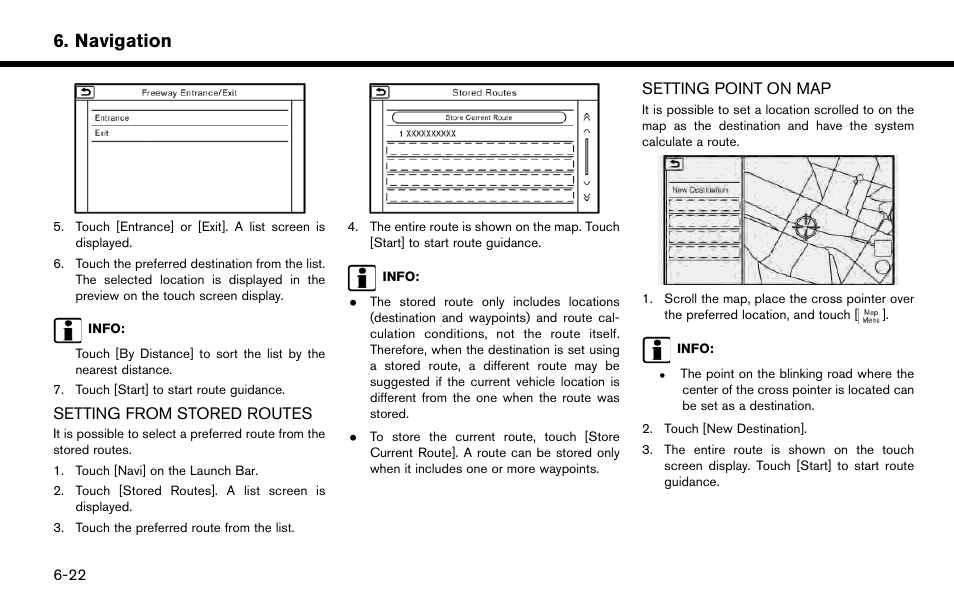 Setting from stored routes -22, Setting point on map -22, Navigation | NISSAN 2015 Murano - Navigation System Owner's Manual User Manual | Page 106 / 203