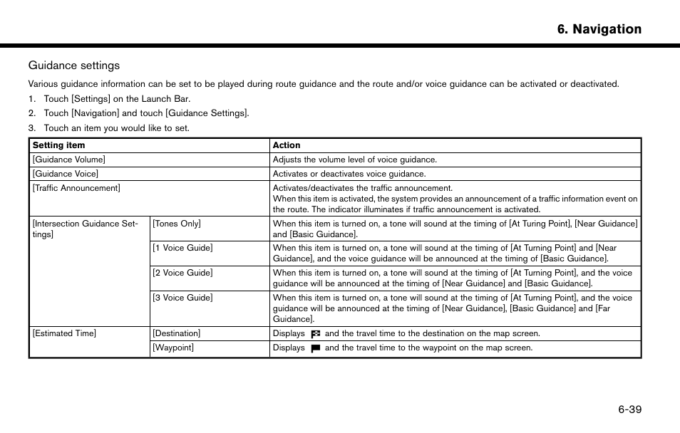 Navigation, Guidance settings | NISSAN 2015 Murano - Navigation System Owner's Manual User Manual | Page 123 / 203