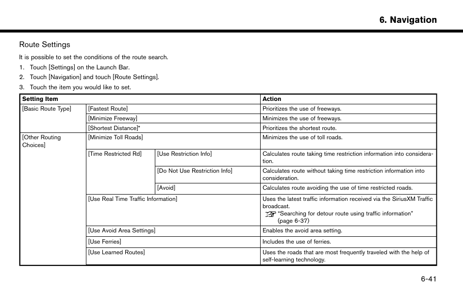 Navigation, Route settings | NISSAN 2015 Murano - Navigation System Owner's Manual User Manual | Page 125 / 203