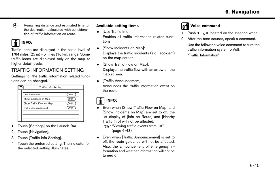 Traffic information setting -45, Navigation | NISSAN 2015 Murano - Navigation System Owner's Manual User Manual | Page 129 / 203