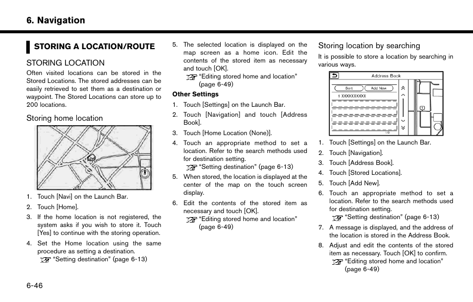 Storing a location/route -46, Storing location -46, Navigation | NISSAN 2015 Murano - Navigation System Owner's Manual User Manual | Page 130 / 203