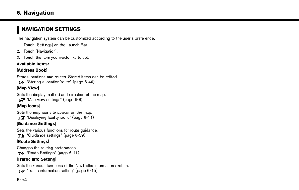Navigation settings -54, Navigation | NISSAN 2015 Murano - Navigation System Owner's Manual User Manual | Page 138 / 203