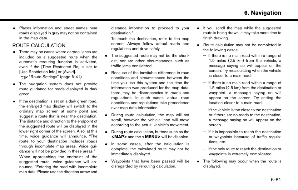 Route calculation -61, Navigation | NISSAN 2015 Murano - Navigation System Owner's Manual User Manual | Page 145 / 203