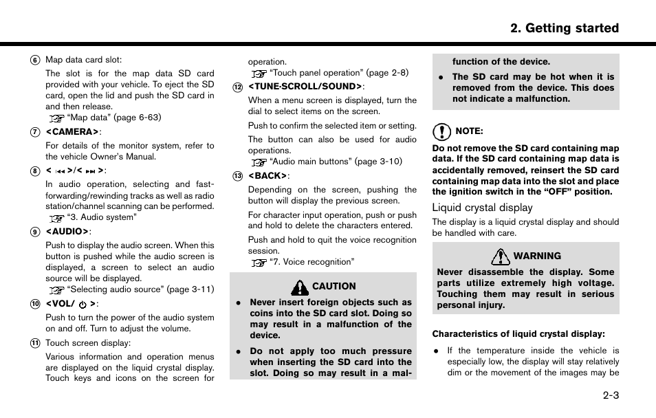 Getting started | NISSAN 2015 Murano - Navigation System Owner's Manual User Manual | Page 15 / 203
