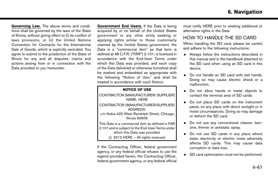 How to handle the sd card -67, Navigation | NISSAN 2015 Murano - Navigation System Owner's Manual User Manual | Page 151 / 203