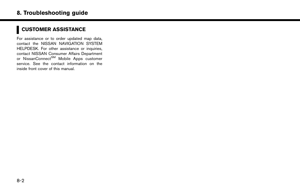 Customer assistance -2, Troubleshooting guide | NISSAN 2015 Murano - Navigation System Owner's Manual User Manual | Page 172 / 203