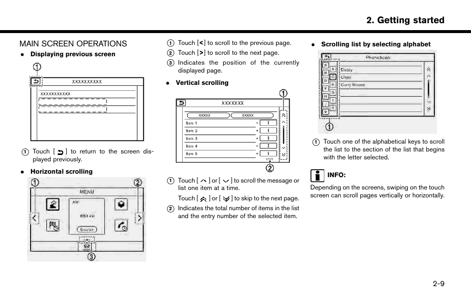 Main screen operations -9, Getting started | NISSAN 2015 Murano - Navigation System Owner's Manual User Manual | Page 21 / 203