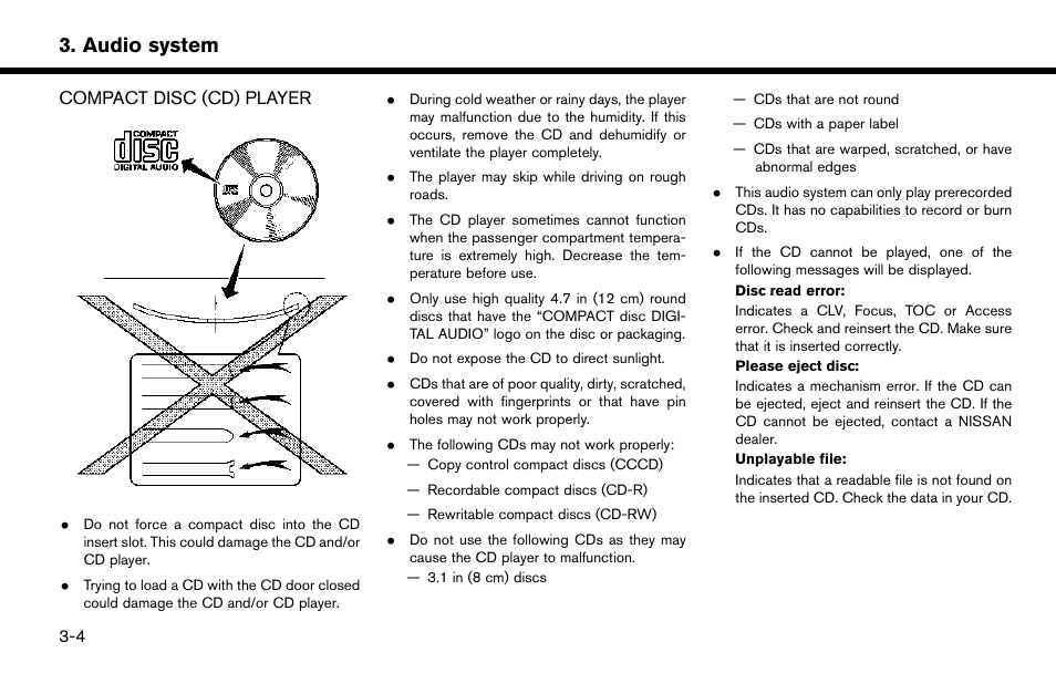 Compact disc (cd) player -4, Audio system | NISSAN 2015 Murano - Navigation System Owner's Manual User Manual | Page 34 / 203