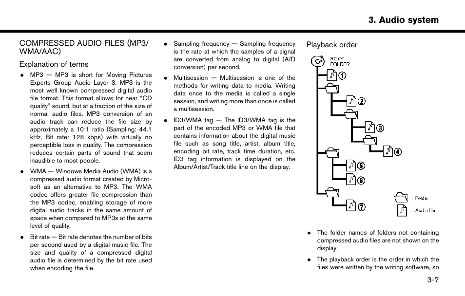 Compressed audio files (mp3/wma/aac) -7, Audio system | NISSAN 2015 Murano - Navigation System Owner's Manual User Manual | Page 37 / 203