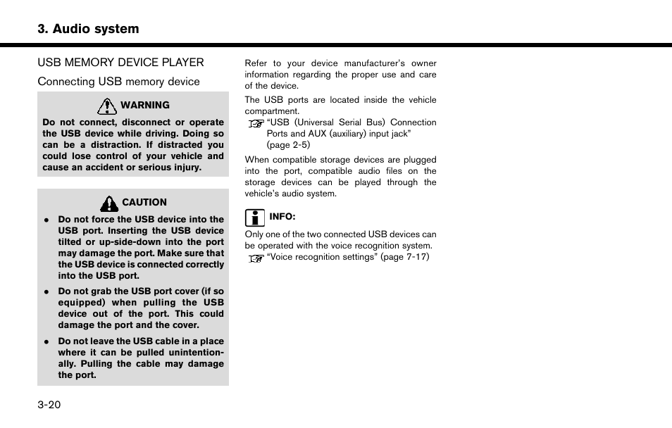 Usb memory device player -20, Audio system | NISSAN 2015 Murano - Navigation System Owner's Manual User Manual | Page 50 / 203