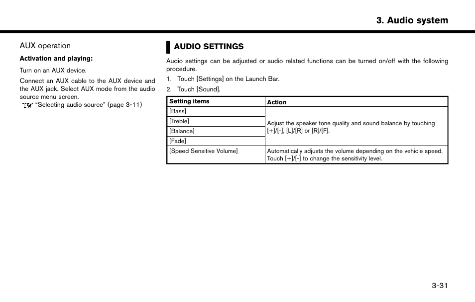 Audio settings -31, Audio system | NISSAN 2015 Murano - Navigation System Owner's Manual User Manual | Page 61 / 203