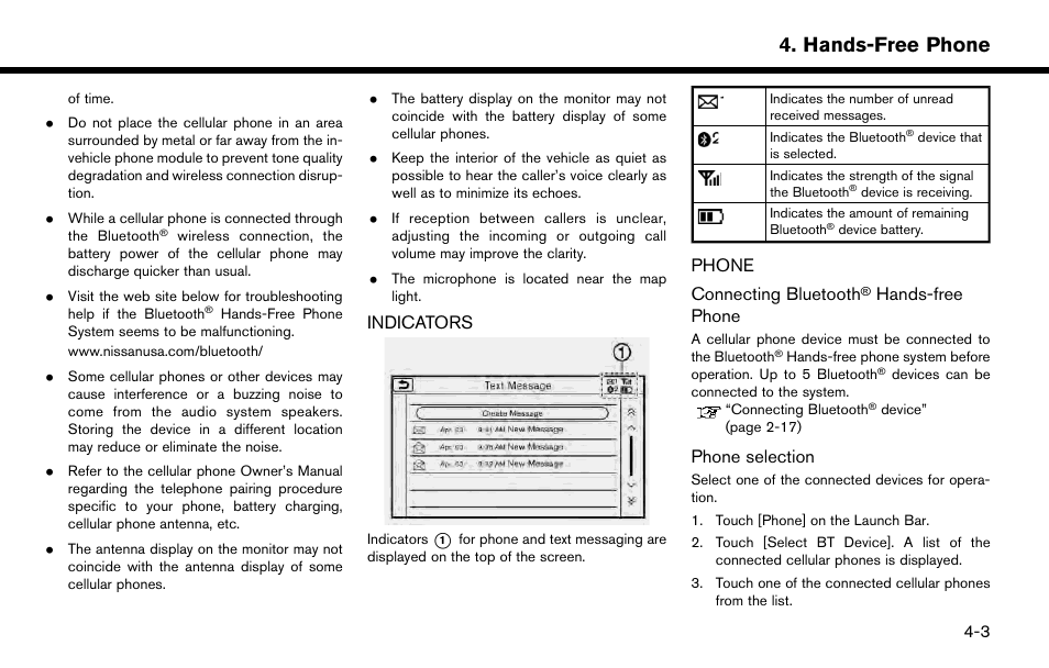 Indicators -3 phone -3, Hands-free phone | NISSAN 2015 Murano - Navigation System Owner's Manual User Manual | Page 65 / 203