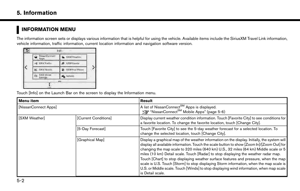 Information menu -2, Information, Information menu | NISSAN 2015 Murano - Navigation System Owner's Manual User Manual | Page 76 / 203