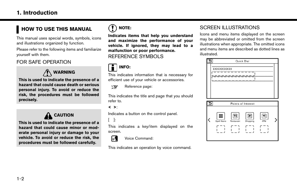 How to use this manual -2, Introduction | NISSAN 2015 Murano - Navigation System Owner's Manual User Manual | Page 8 / 203