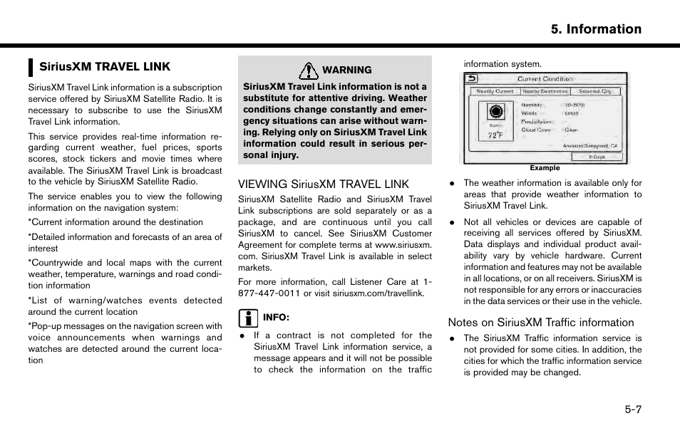 Siriusxm travel link -7, Viewing siriusxm travel link -7, Information | NISSAN 2015 Murano - Navigation System Owner's Manual User Manual | Page 81 / 203