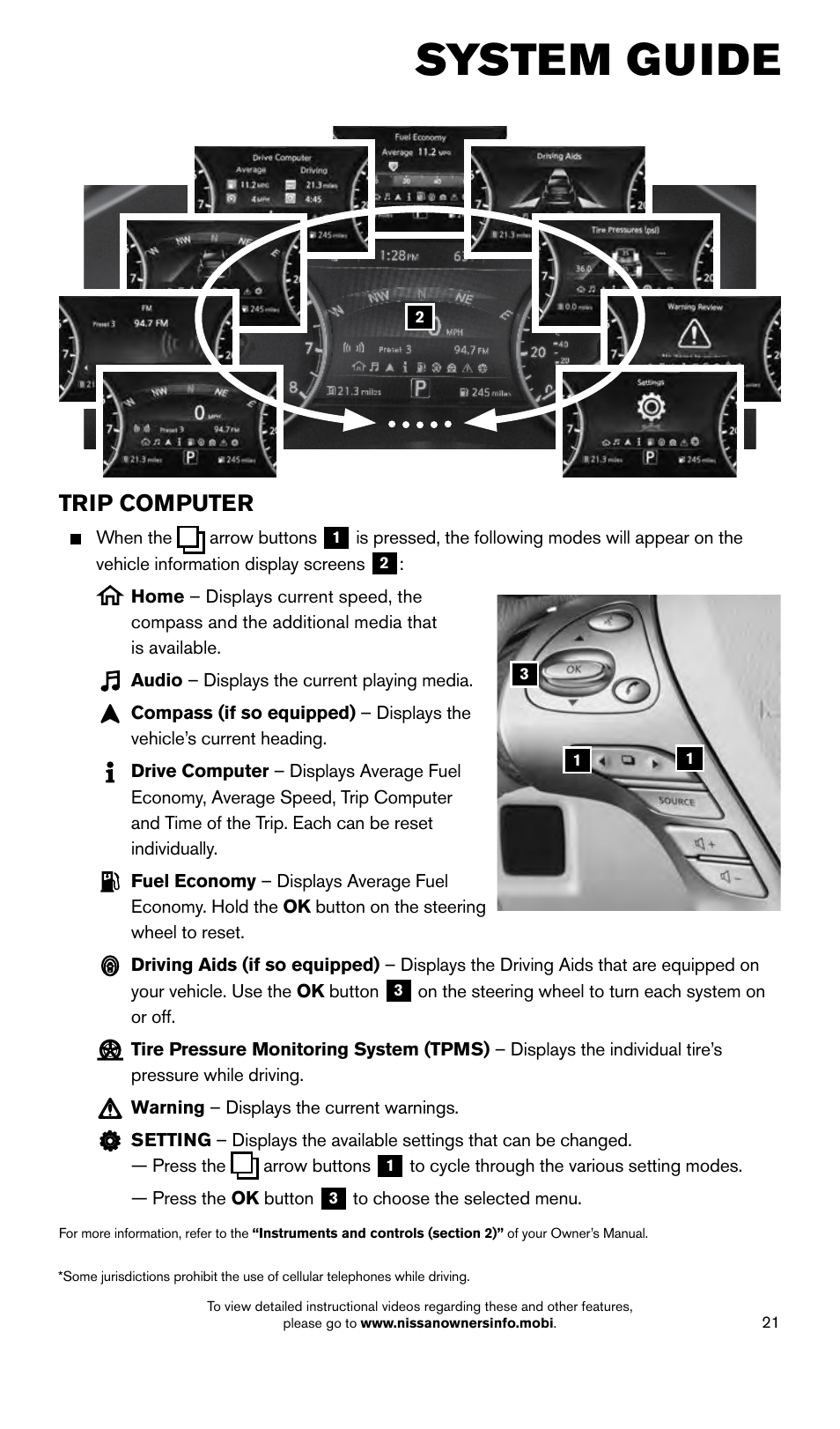 System guide, Trip computer | NISSAN 2015 Murano - Quick Reference Guide User Manual | Page 23 / 36