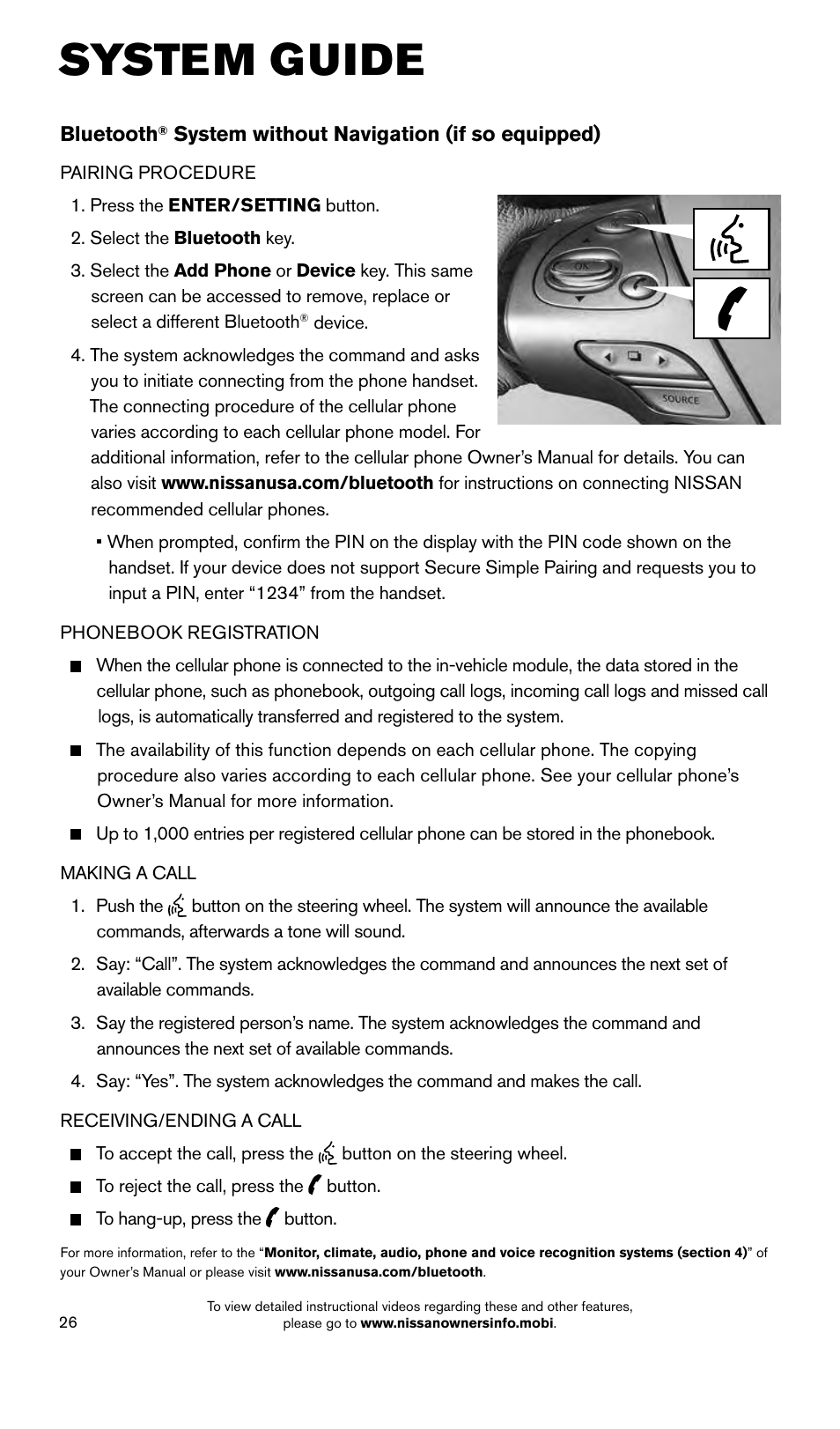 System guide | NISSAN 2015 Murano - Quick Reference Guide User Manual | Page 28 / 36