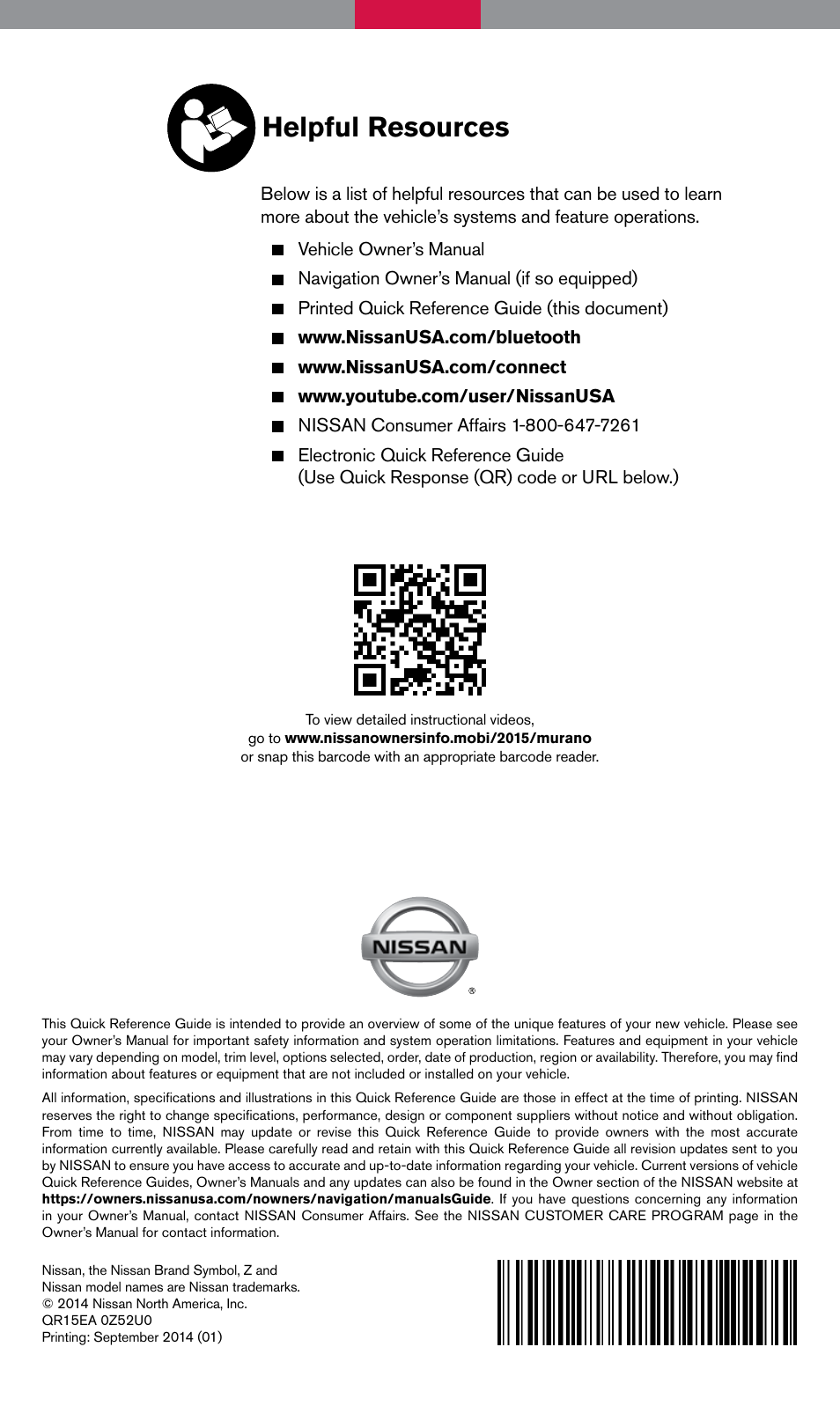 Helpful resources | NISSAN 2015 Murano - Quick Reference Guide User Manual | Page 36 / 36