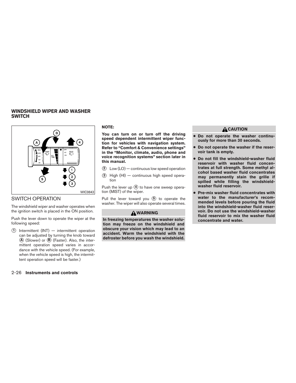 Windshield wiper and washer switch -26, Switch operation -26 | NISSAN 2011 Pathfinder - Owner's Manual User Manual | Page 109 / 474