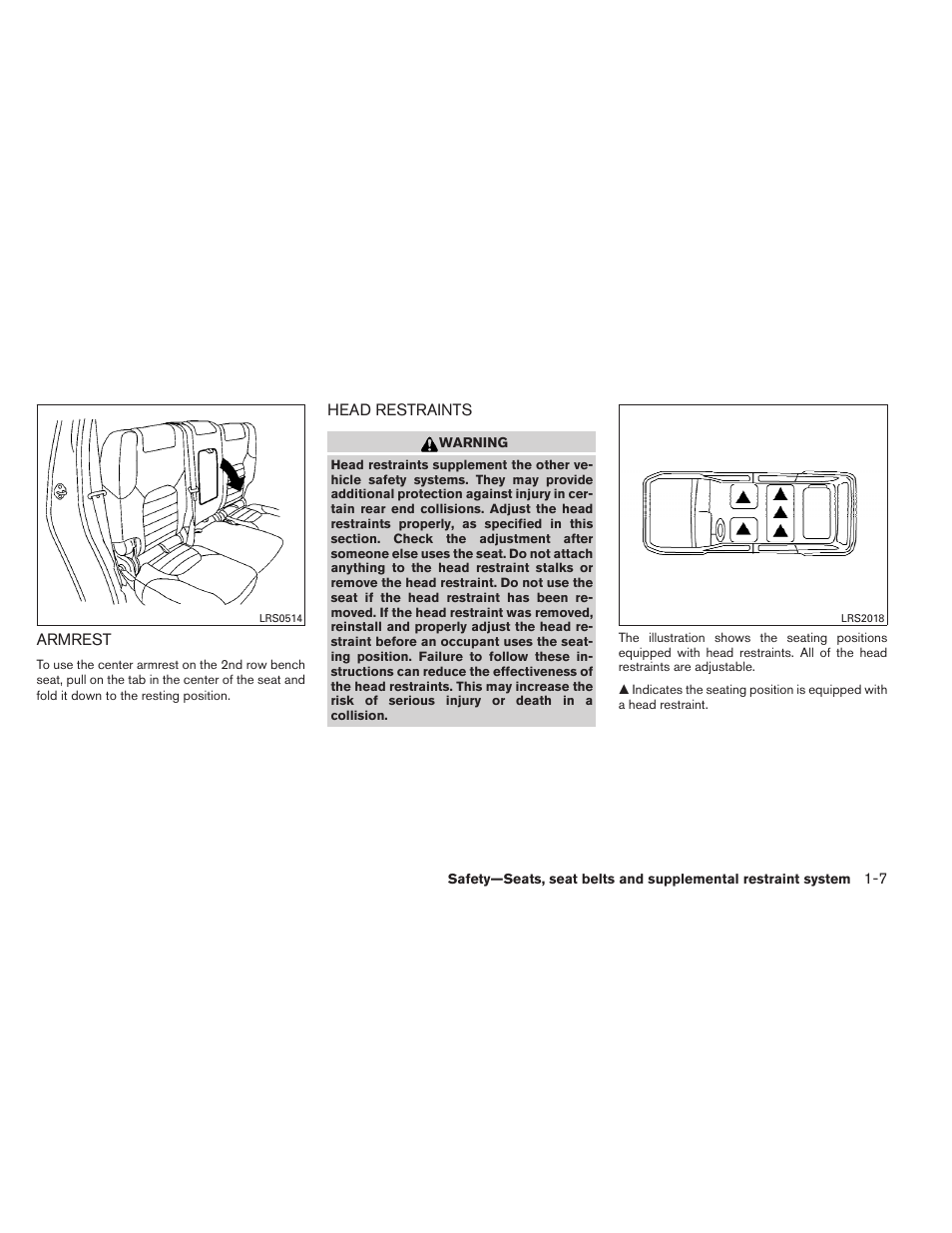 Armrest -7 head restraints -7 | NISSAN 2011 Pathfinder - Owner's Manual User Manual | Page 28 / 474