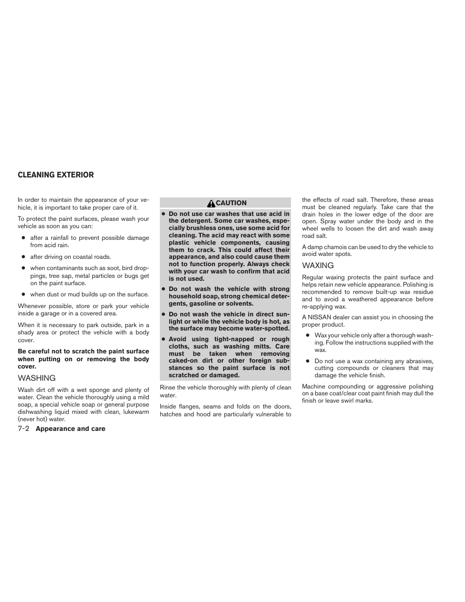 Cleaning exterior -2, Washing -2 waxing -2 | NISSAN 2011 Pathfinder - Owner's Manual User Manual | Page 381 / 474