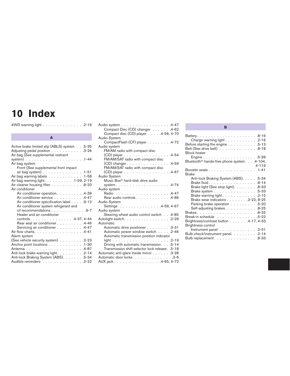 Index, 10 index | NISSAN 2011 Pathfinder - Owner's Manual User Manual | Page 466 / 474