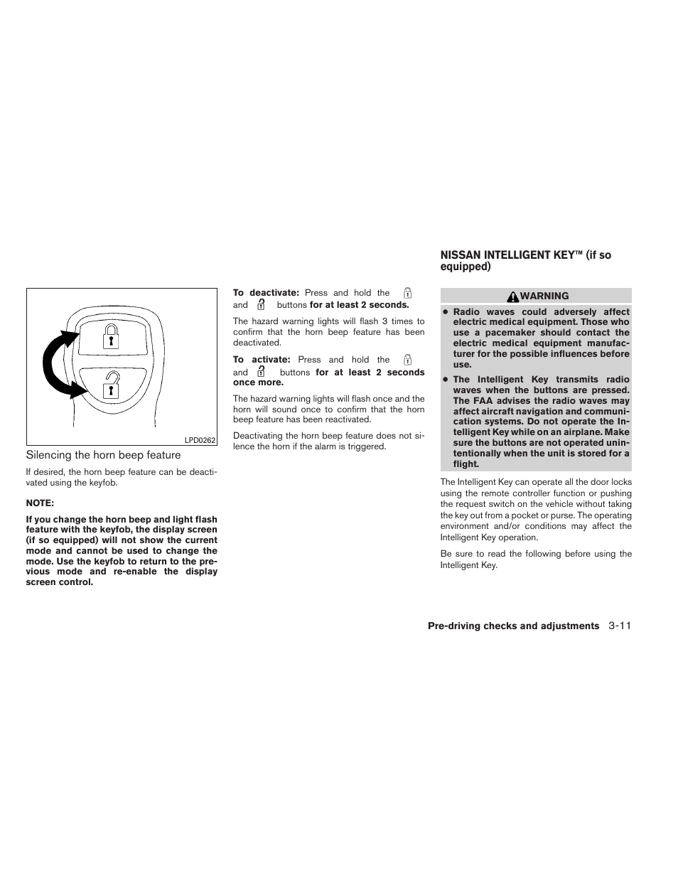 Nissan intelligent key™ (if so equipped) -11 | NISSAN 2012 Pathfinder - Owner's Manual User Manual | Page 150 / 480