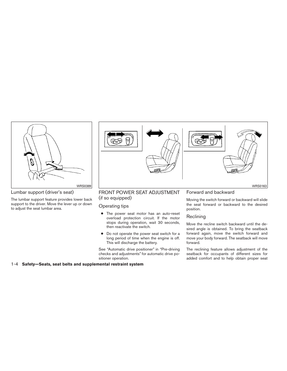 Front power seat adjustment (if so equipped) -4 | NISSAN 2012 Pathfinder - Owner's Manual User Manual | Page 25 / 480