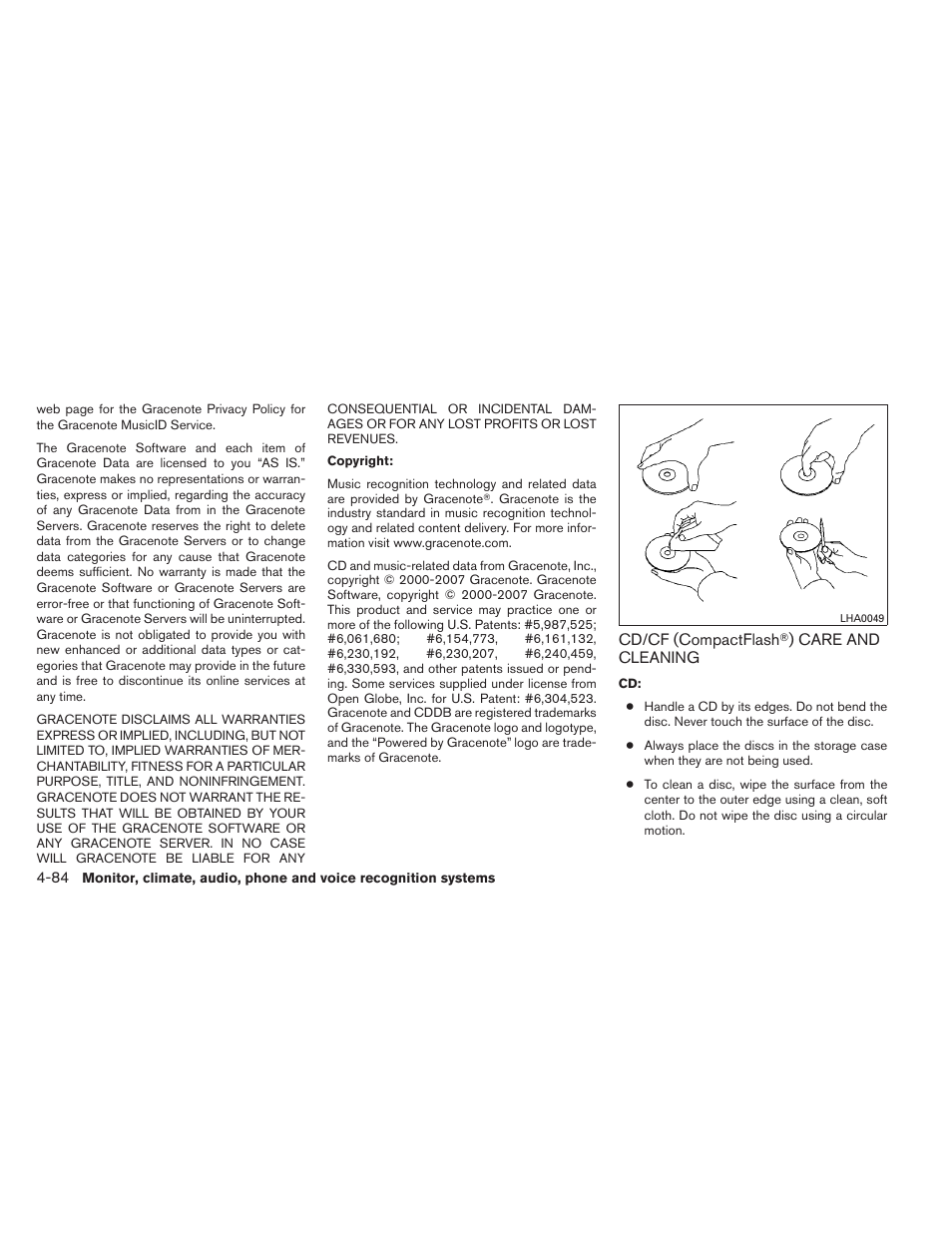 Cd/cf (compactflash, Care and cleaning -84 | NISSAN 2012 Pathfinder - Owner's Manual User Manual | Page 257 / 480