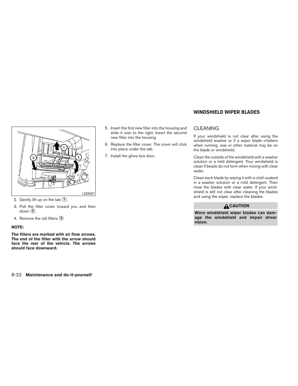 Windshield wiper blades -22, Cleaning -22 | NISSAN 2012 Pathfinder - Owner's Manual User Manual | Page 413 / 480