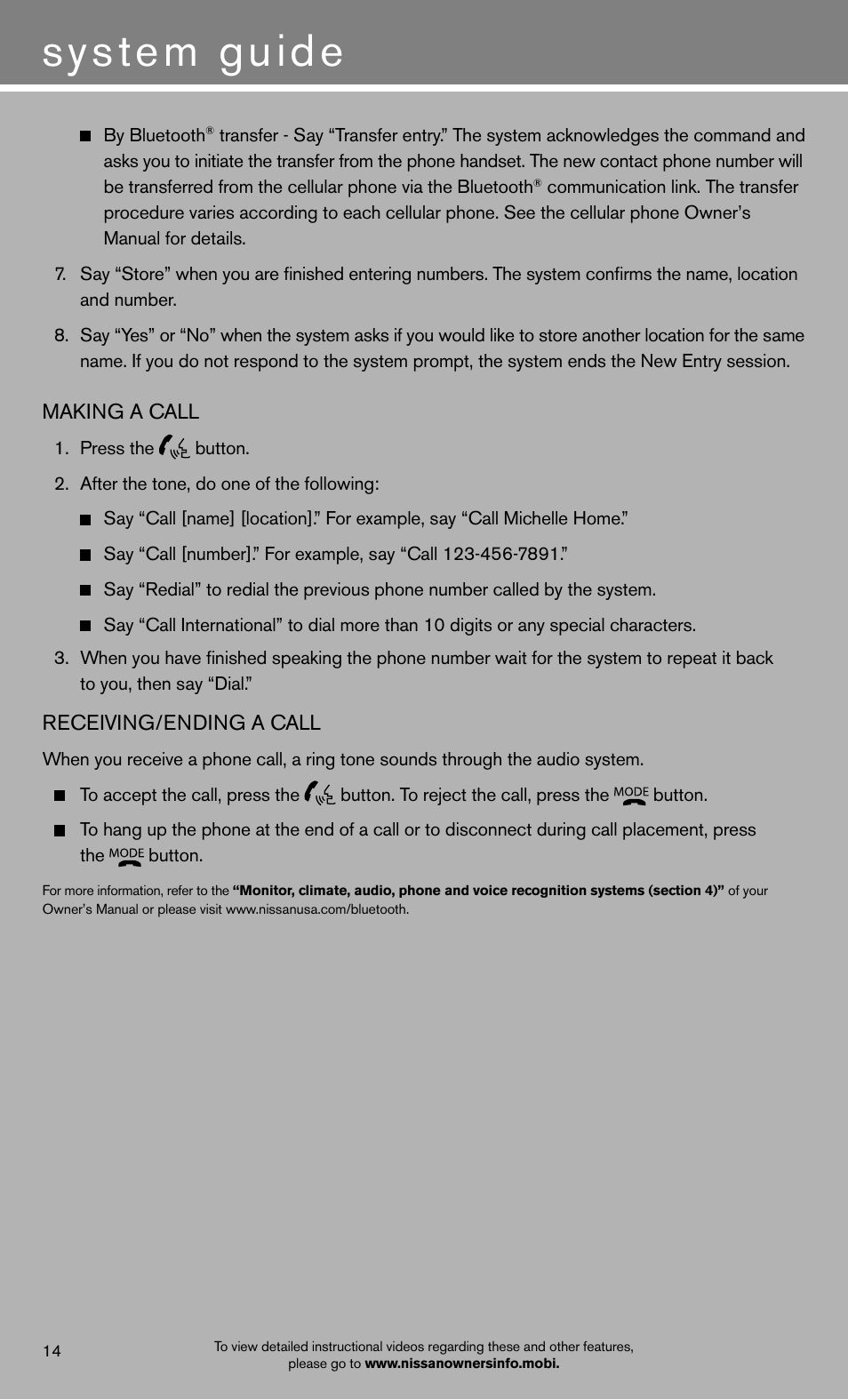 System guide | NISSAN 2012 Pathfinder - Quick Reference Guide User Manual | Page 16 / 20