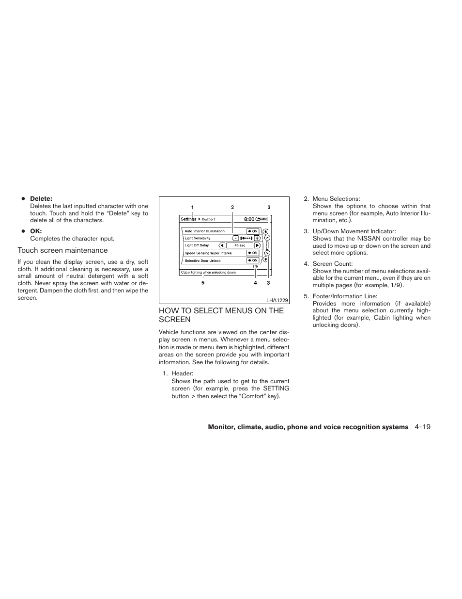 How to select menus on the screen -19 | NISSAN 2013 Pathfinder - Owner's Manual User Manual | Page 210 / 506