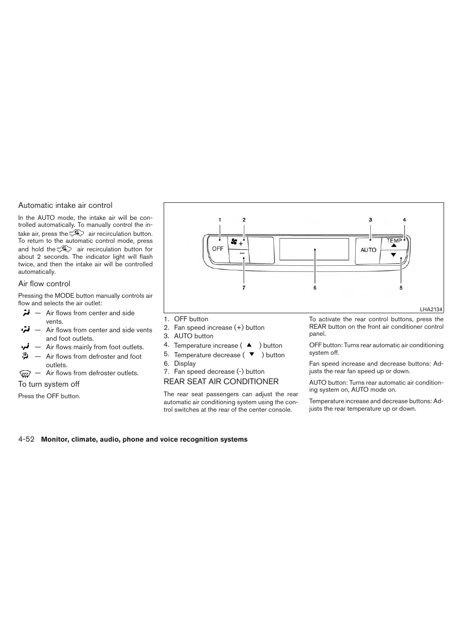 Rear seat air conditioner -52 | NISSAN 2013 Pathfinder - Owner's Manual User Manual | Page 243 / 506