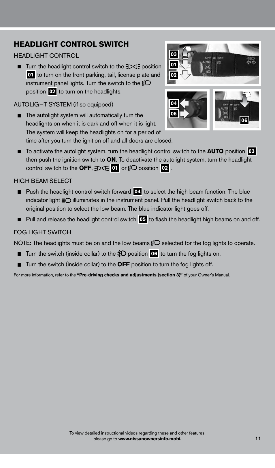 Headlight control switch | NISSAN 2013 Pathfinder - Quick Reference Guide User Manual | Page 13 / 28
