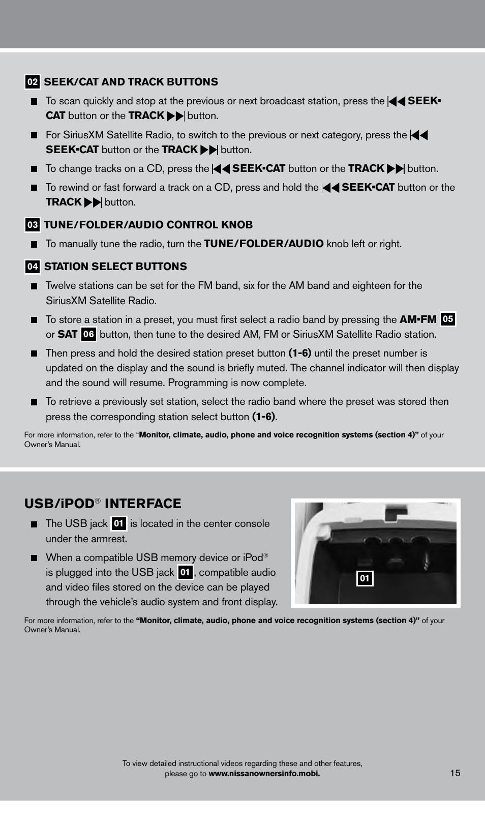 Usb/ipod, Interface | NISSAN 2013 Pathfinder - Quick Reference Guide User Manual | Page 17 / 28
