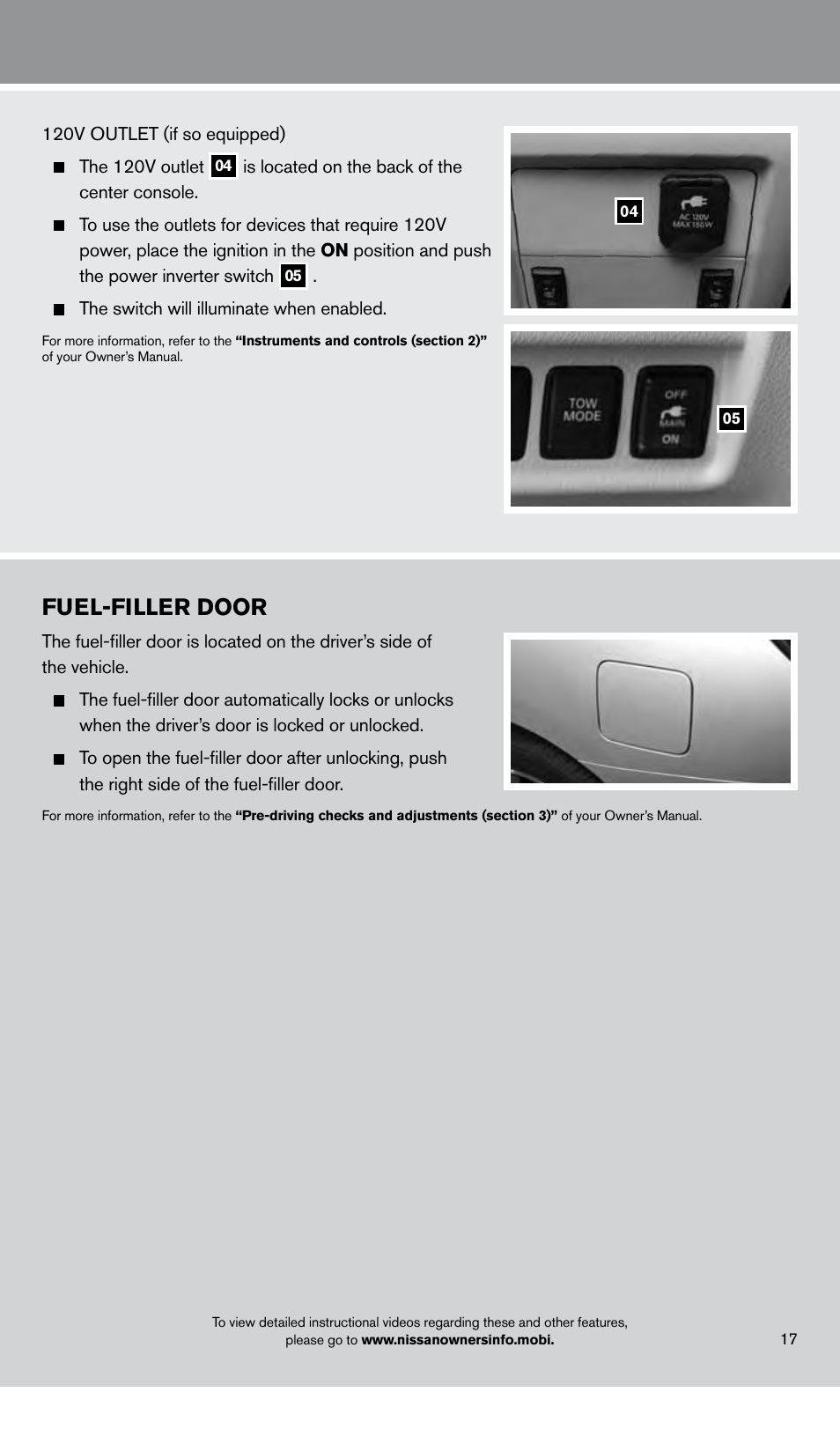 Fuel-filler door | NISSAN 2013 Pathfinder - Quick Reference Guide User Manual | Page 19 / 28