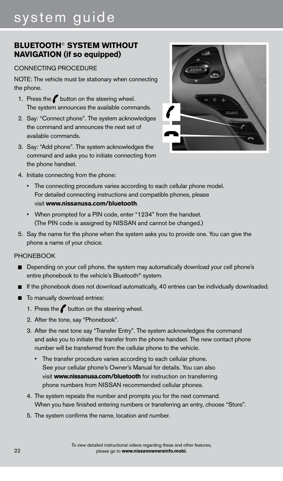 System guide, Bluetooth, System without navigation (if so equipped) | NISSAN 2013 Pathfinder - Quick Reference Guide User Manual | Page 24 / 28