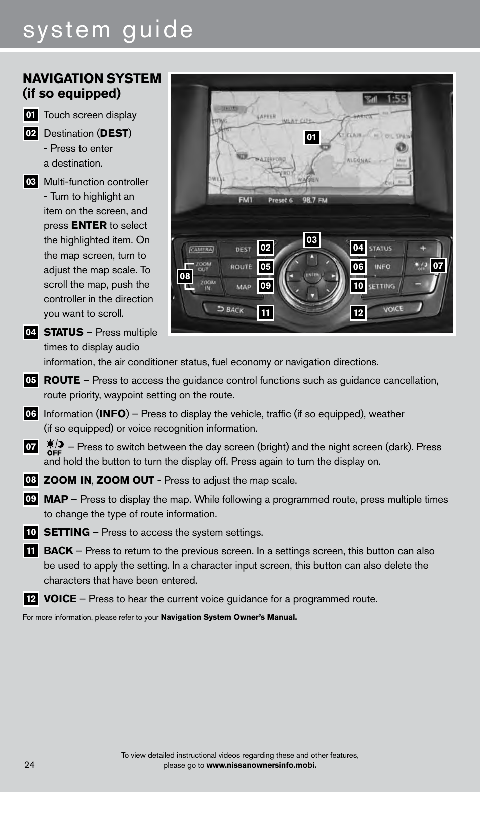 System guide, Navigation system (if so equipped) | NISSAN 2013 Pathfinder - Quick Reference Guide User Manual | Page 26 / 28