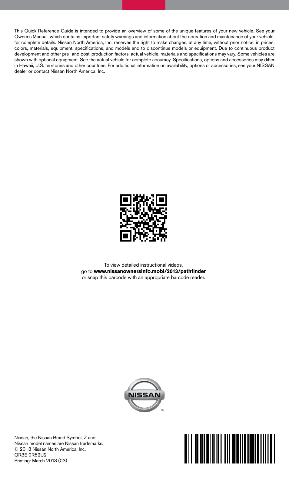 NISSAN 2013 Pathfinder - Quick Reference Guide User Manual | Page 28 / 28