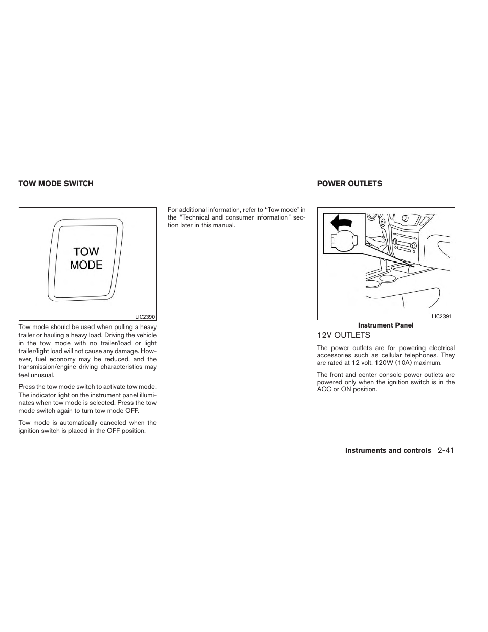 Tow mode switch -41 power outlets -41, 12v outlets -41 | NISSAN 2014 Pathfinder - Owner's Manual User Manual | Page 128 / 492