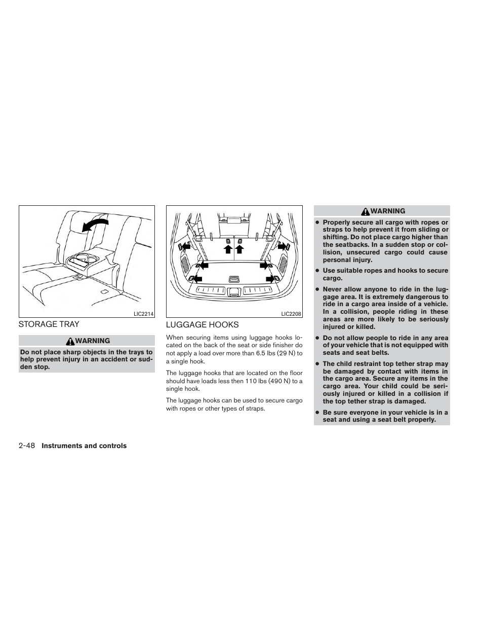 Storage tray -48 luggage hooks -48 | NISSAN 2014 Pathfinder - Owner's Manual User Manual | Page 135 / 492