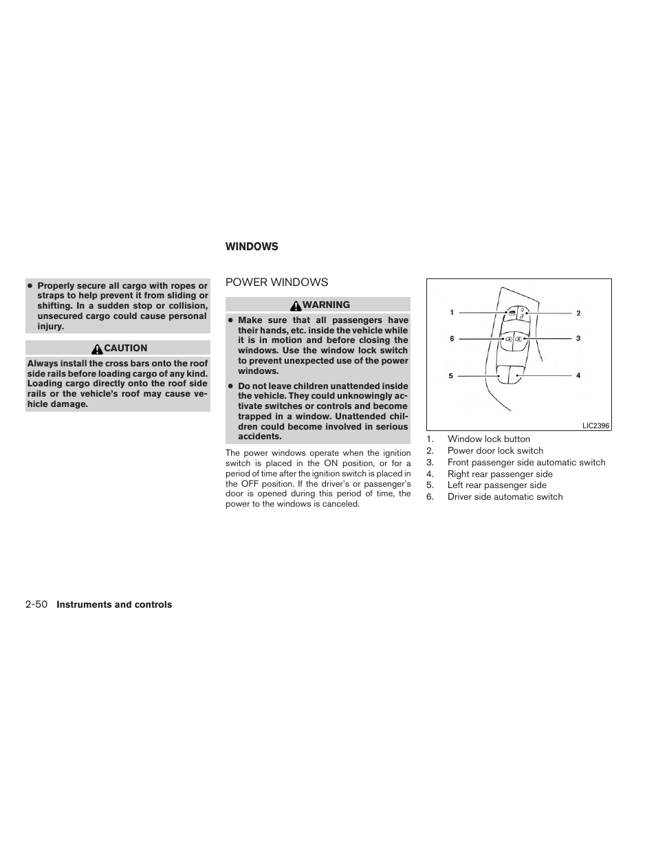 Windows -50, Power windows -50 | NISSAN 2014 Pathfinder - Owner's Manual User Manual | Page 137 / 492