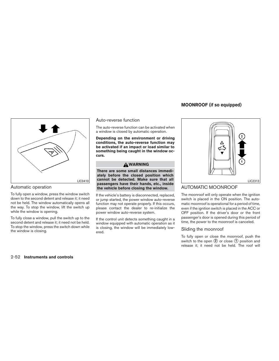 Moonroof (if so equipped) -52, Automatic moonroof -52 | NISSAN 2014 Pathfinder - Owner's Manual User Manual | Page 139 / 492