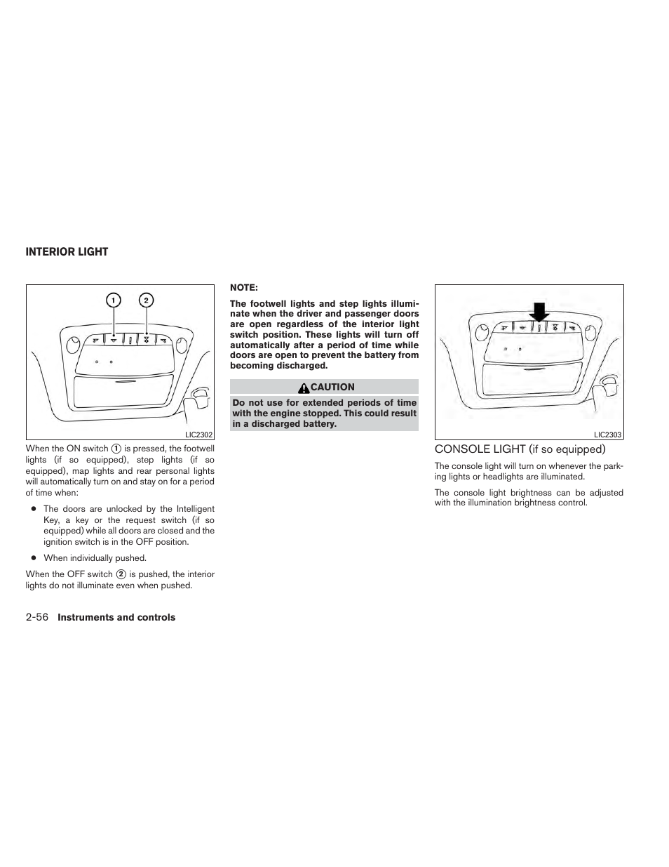 Interior light -56, Console light (if so equipped) -56 | NISSAN 2014 Pathfinder - Owner's Manual User Manual | Page 143 / 492