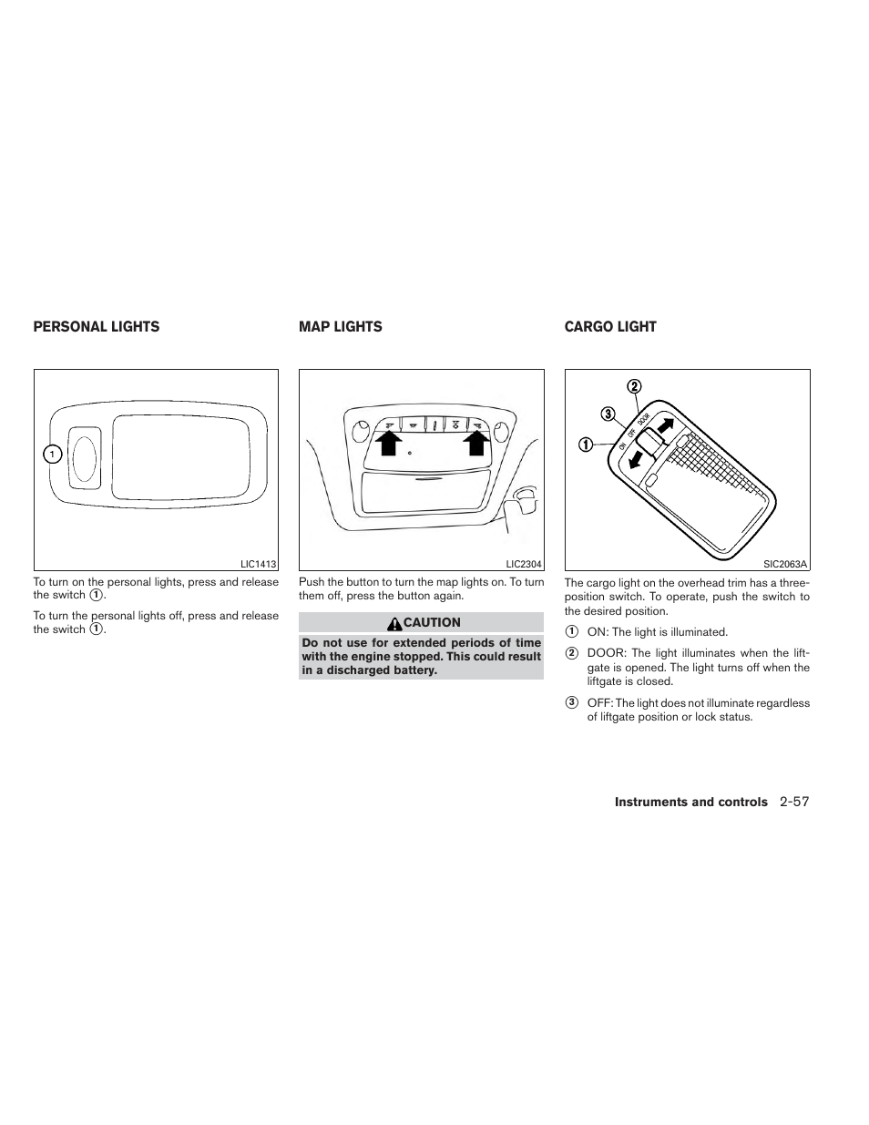 Personal lights -57 map lights -57 cargo light -57 | NISSAN 2014 Pathfinder - Owner's Manual User Manual | Page 144 / 492