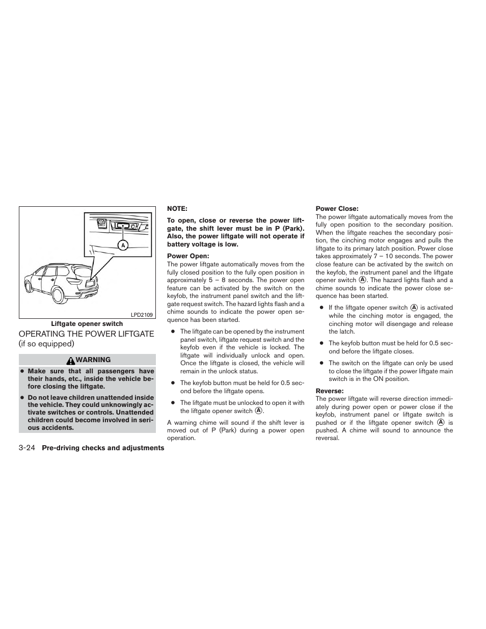 Operating the power liftgate (if so equipped) -24 | NISSAN 2014 Pathfinder - Owner's Manual User Manual | Page 175 / 492