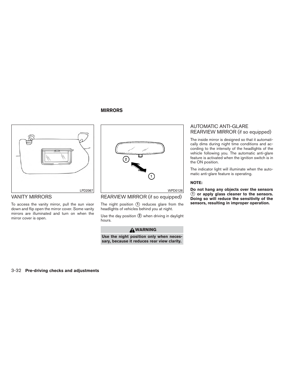 Vanity mirrors -32, Mirrors -32 | NISSAN 2014 Pathfinder - Owner's Manual User Manual | Page 183 / 492