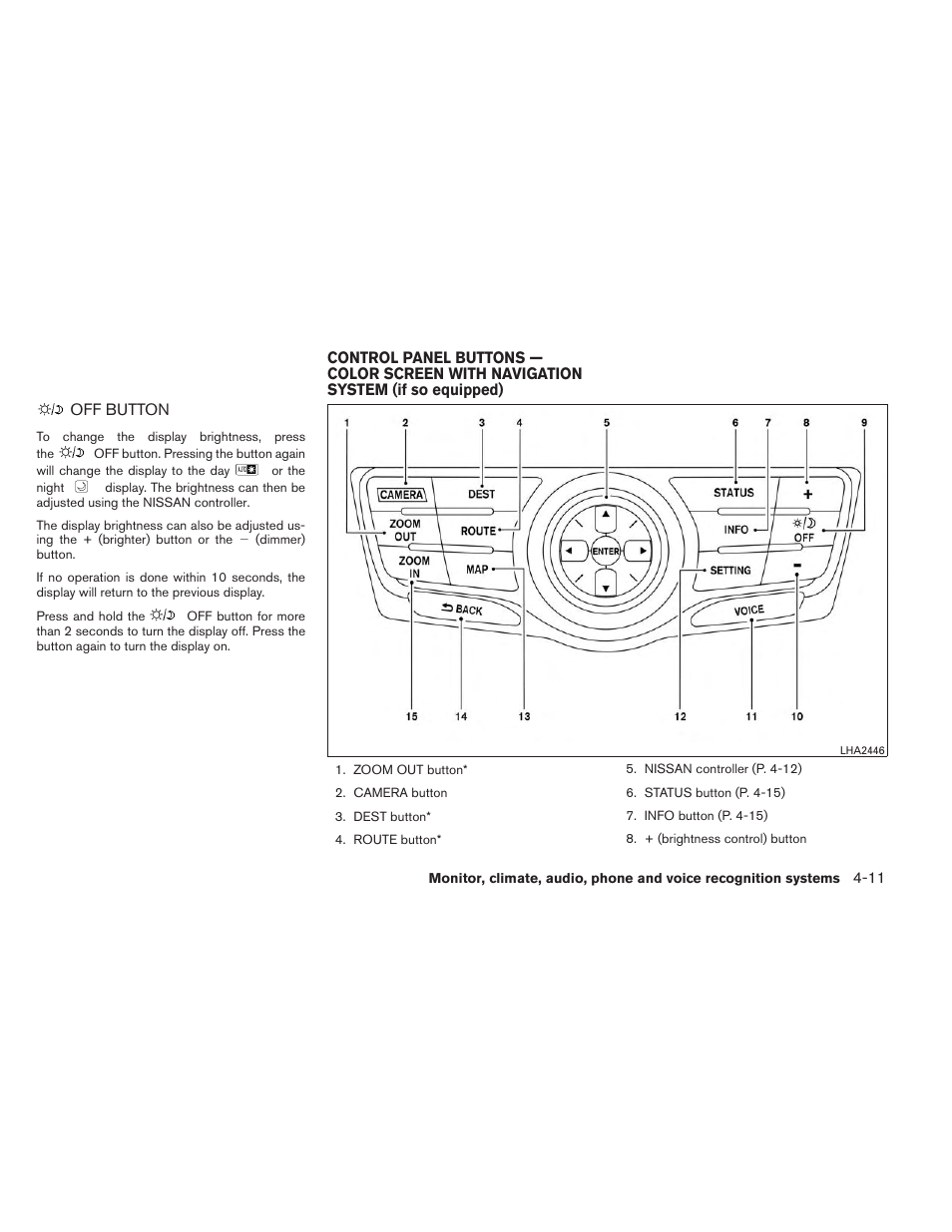 Off button -11 | NISSAN 2014 Pathfinder - Owner's Manual User Manual | Page 202 / 492